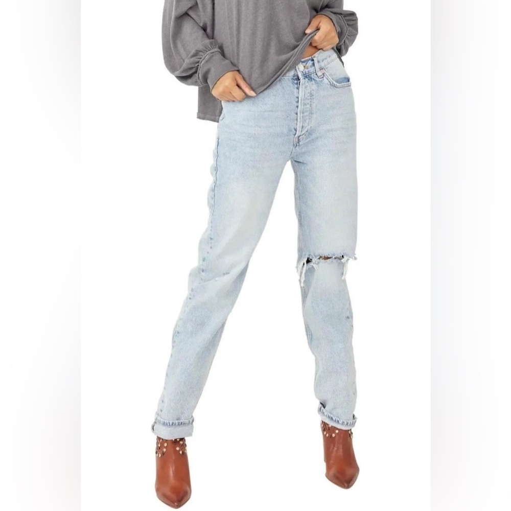Free People The Lasso Straight Leg Jeans Distressed Light Wash Women Size 28